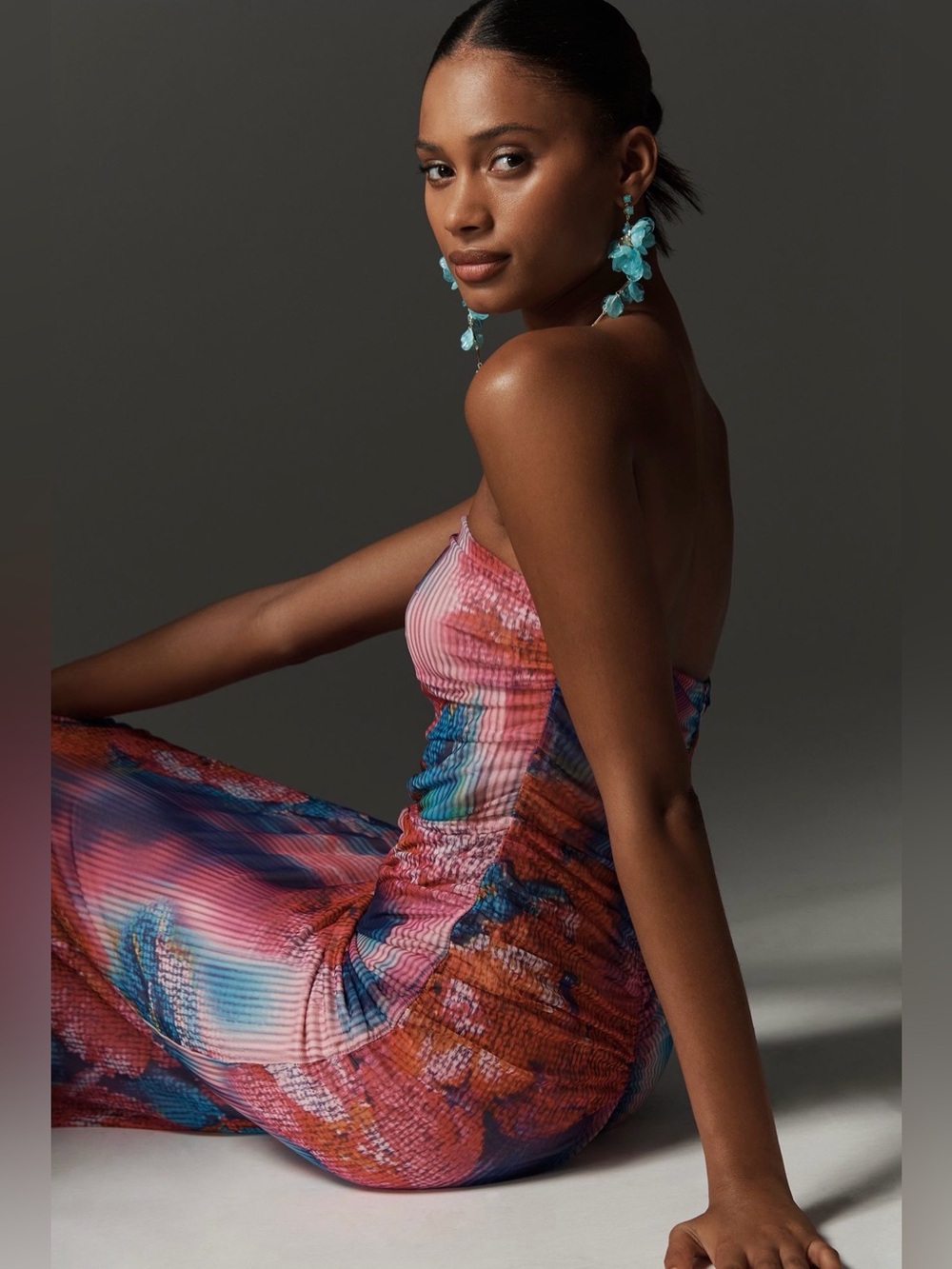 Anthropologie The Soleil Slim Strapless Ruched Mesh Dress XL Lined NWT - Picture 12 of 15